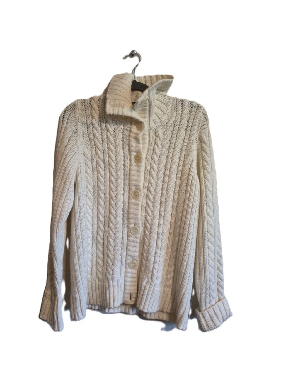 St John Bay Cream Chunky Cable Knit Cardigan 1X